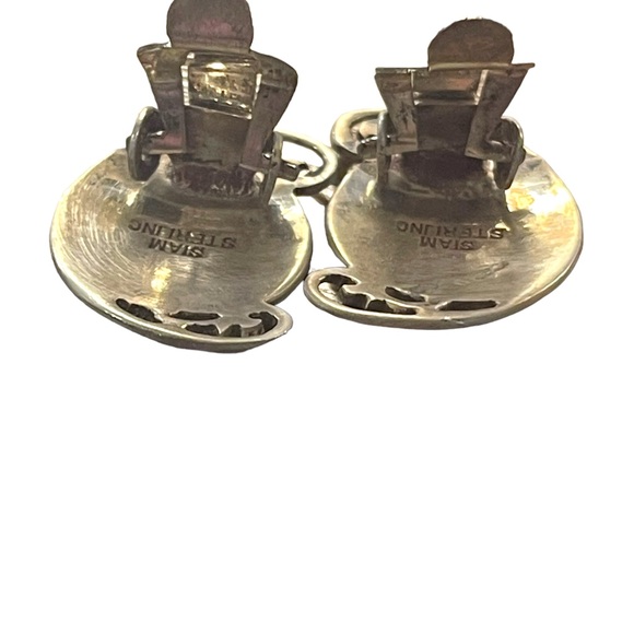 Vintage sterling silver 925 Siam Thai goddess white enamel clip on earrings - Picture 10 of 10